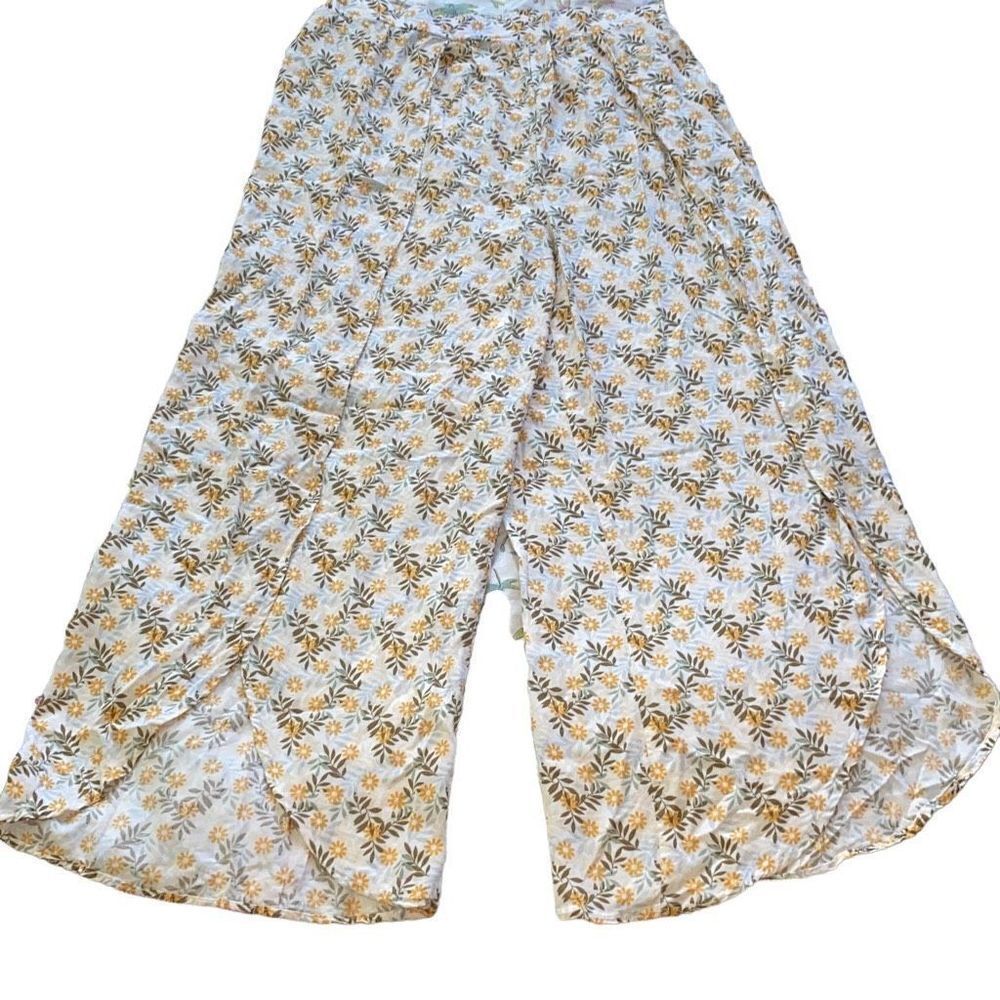 Vine & Valley EUC Palazzo Split Open Front Beach Pants Swim Coverup Daisy Large